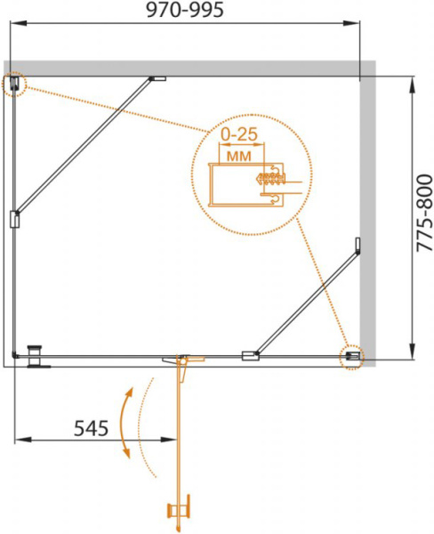 Душевой угол Cezares Crystal-S CRYSTAL-S-AH-1-100/80-C-Cr-R прямоугольная  стекла , профиль хром