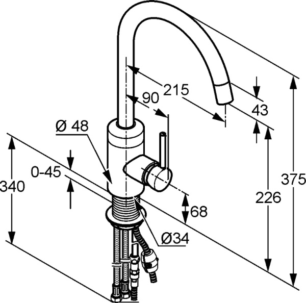 Смеситель для кухни Kludi Bozz 428510576 без подключения к фильтру хром