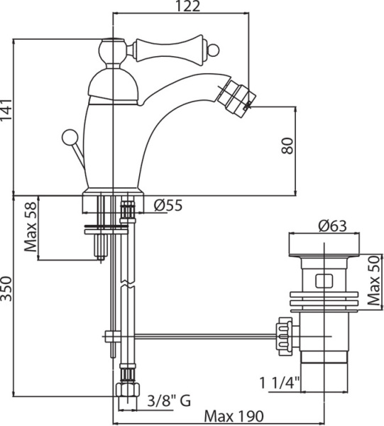 Смеситель для биде Cezares Margot MARGOT-BSM1-02-Bi латунь 