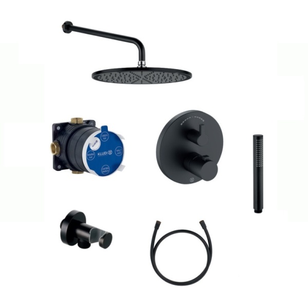 Душевая система со смесителем Kludi Nova Fonte 208313915 монтаж встраиваемая в стену с термостатом черный матовый