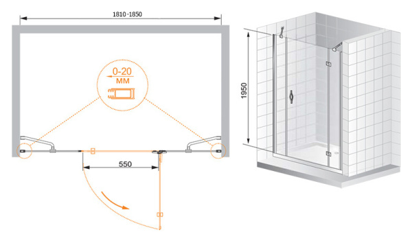 Душевая дверь Cezares Bergamo BERGAMO-B-13-100+60/30-C-Cr-R 90 см стекла прозрачные, профиль хром