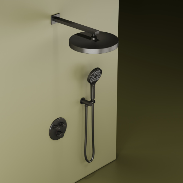 Душевая система со смесителем Sancos Space SC3006GMG монтаж встраиваемая  в стену с термостатом вороненая сталь