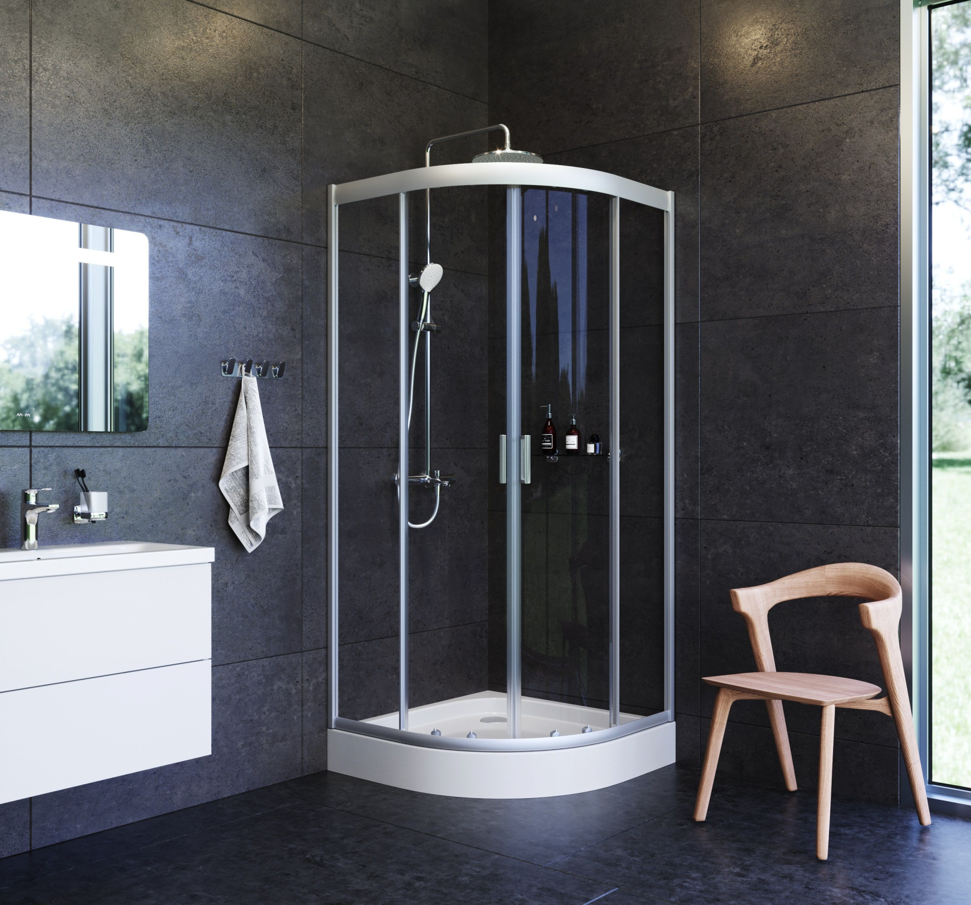 Душевой угол Am.Pm Gem W90G-401-090WT четверть круга  стекла прозрачные, профиль серебро