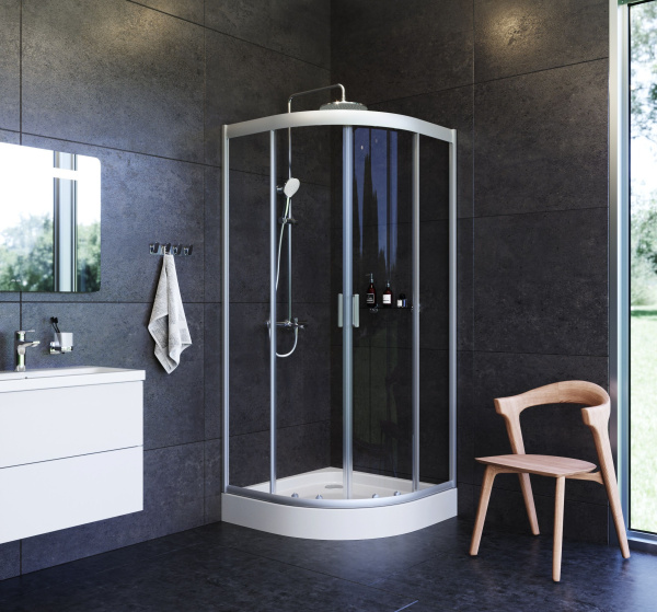 Душевой угол Am.Pm Gem W90G-401-090WT четверть круга  стекла прозрачные, профиль серебро