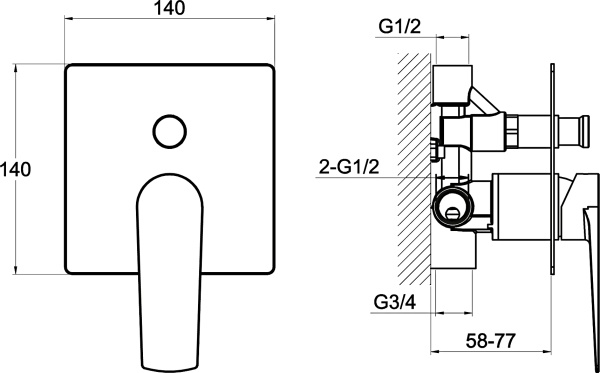 Смеситель для душа BelBagno Carin CAR-BASM-CRM встраиваемый в стену 
без термостата хром