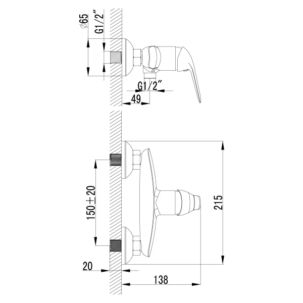 Смеситель для душа Lemark Plus Advance LM1203C настенный 
без термостата хром
