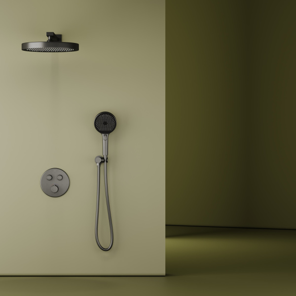 Душевая система со смесителем Sancos Space SC3006GMG монтаж встраиваемая  в стену с термостатом вороненая сталь