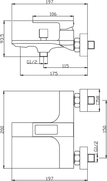 Смеситель для ванны или душа BelBagno Luce LUC-VAS-ORO настенный 
без термостата золото