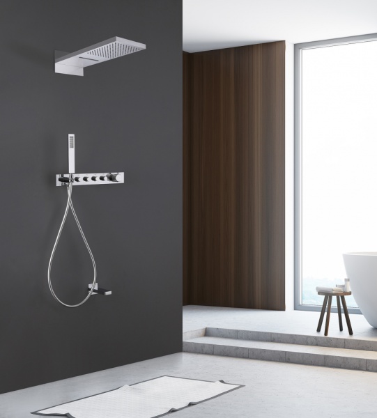 Душевая система со смесителем Abber Rund AF8753 монтаж встраиваемая в стену с термостатом хром