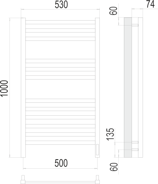 Полотенцесушитель электрический Terminus Ното П12  50x100 4670078526519 хром
