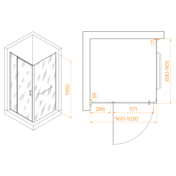 Душевой угол RGW Passage PA-078-1 3508078199-11 квадратный 90x90 стекла прозрачные, профиль хром