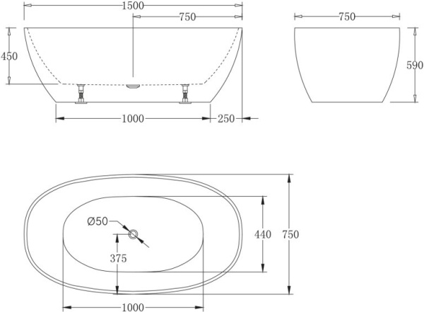 Акриловая ванна BelBagno  BB81-1500 150x75