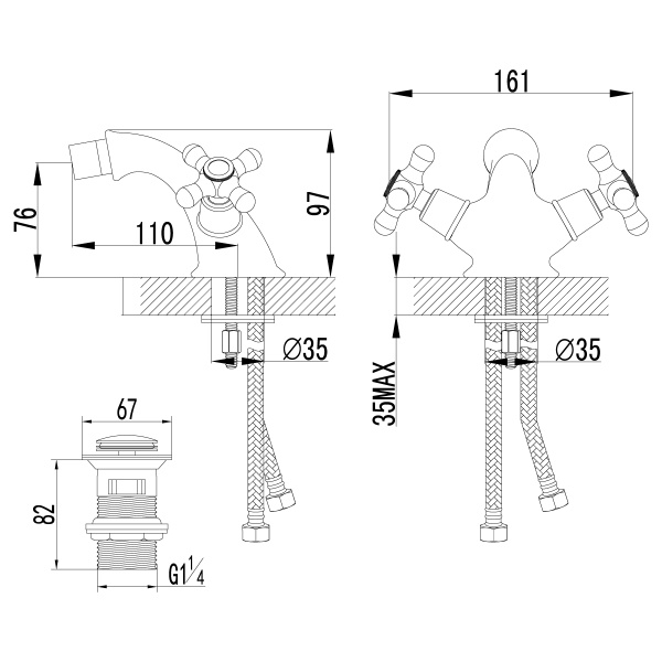 Смеситель для биде Lemark Vintage LM2808B латунь бронза