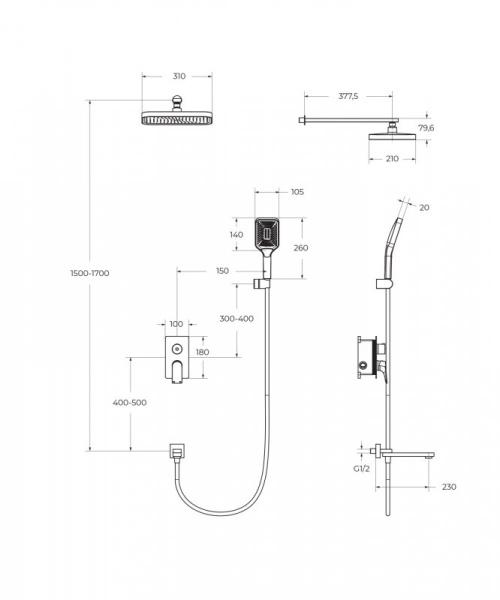 Душевая система со смесителем BelBagno Due DUE-VDSET-CRM монтаж встраиваемая в стену без термостата хром