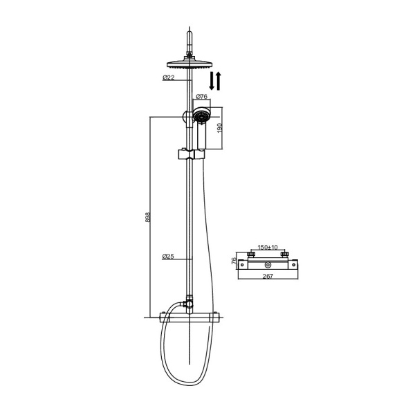 Душевая система со смесителем D&K Bayern DA2153701B07 монтаж настенная с термостатом хром