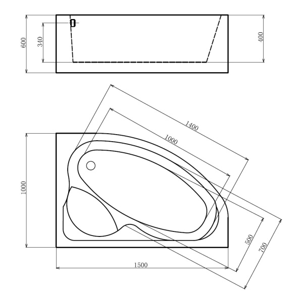 Акриловая ванна Gemy  G9009 B R 150x100