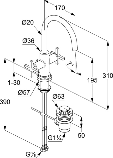 Смеситель для раковины Kludi Nova Fonte 201180520 хром