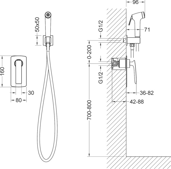 Гигиенический душ Timo Helmi 4089/03SM встраиваемый в стену черный
