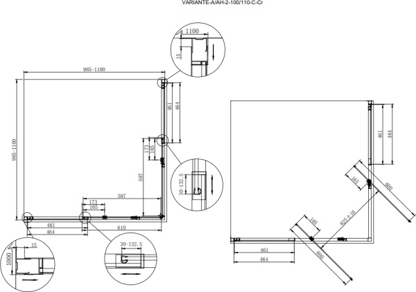 Душевой угол Cezares Variante VARIANTE-A/AH-2-100/110-C-Cr квадратная   стекла прозрачные, профиль хром