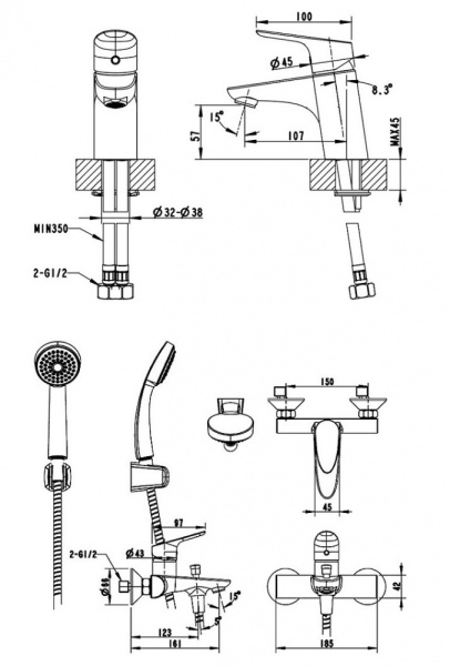 Комплект смесителей 3 в 1  Bravat Drop F00308C 