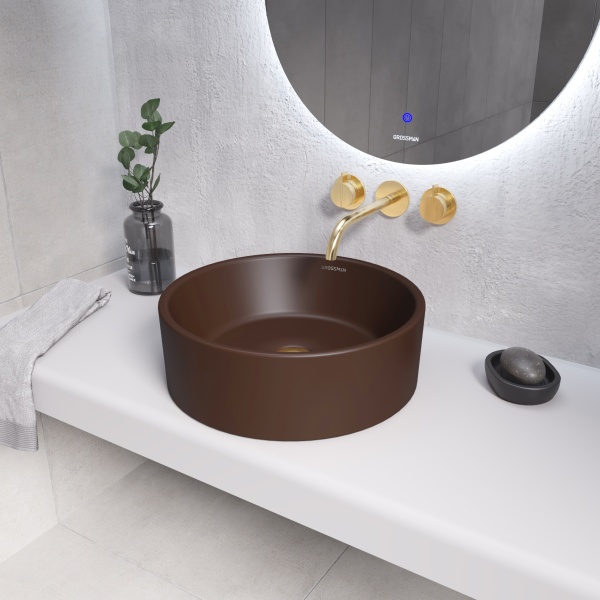Раковина  круглая Grossman Color GR-3013BRM фаянс цвет коричневый матовый