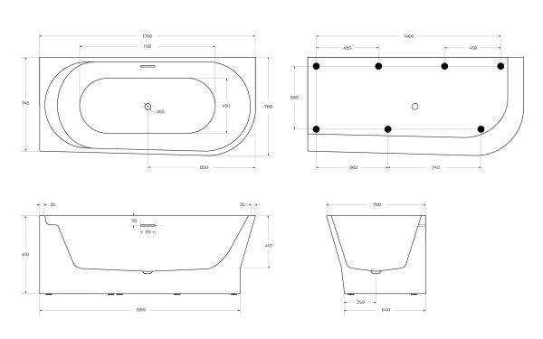 Акриловая ванна пристенная BelBagno  BB410-1500-780-L 150x80 прямоугольная цвет белый