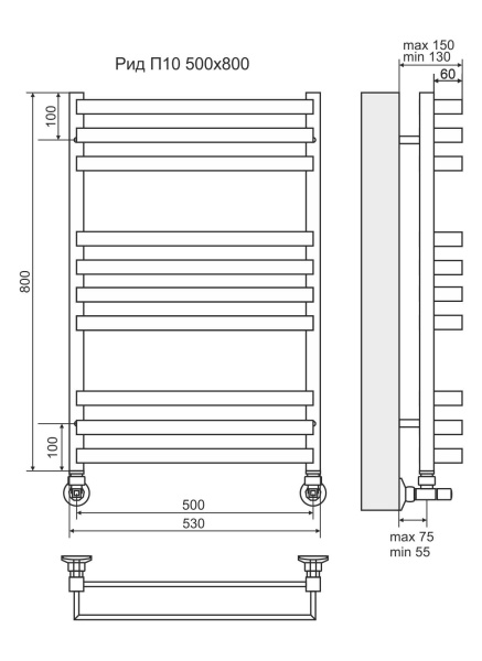 Полотенцесушитель водяной Terminus Рид П10  50x80 4670078513434 хром
