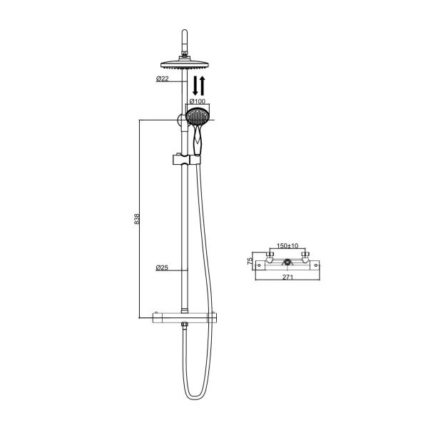 Душевая система со смесителем D&amp;K Bayern.Potsdam DA2123701B10 монтаж настенная с термостатом хром