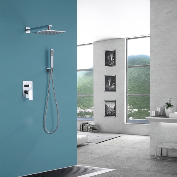 Душевая система со смесителем Abber Weiss Insel AF8018W монтаж встраиваемая в стену без термостата белый-хром