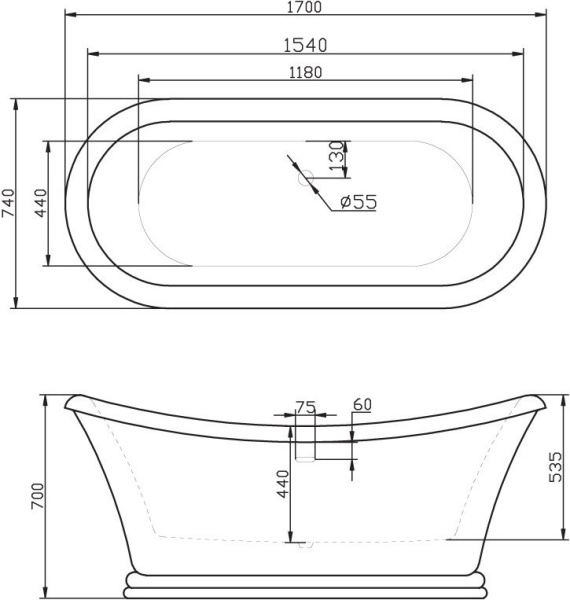 Акриловая ванна BelBagno  BB09 170x74