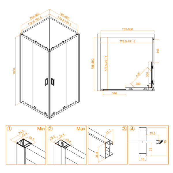 Душевой угол RGW Classic CL-34 32093488-11 квадратный 80x80 стекла прозрачные, профиль хром