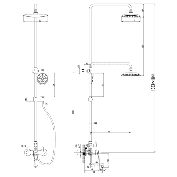 Душевая система со смесителем Lemark Omega LM3162C монтаж настенная без термостата хром