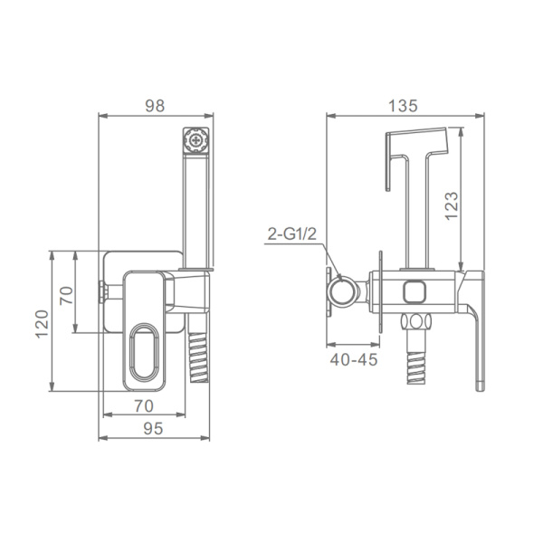 Гигиенический душ Raglo  R51.52 встраиваемый в стену хром