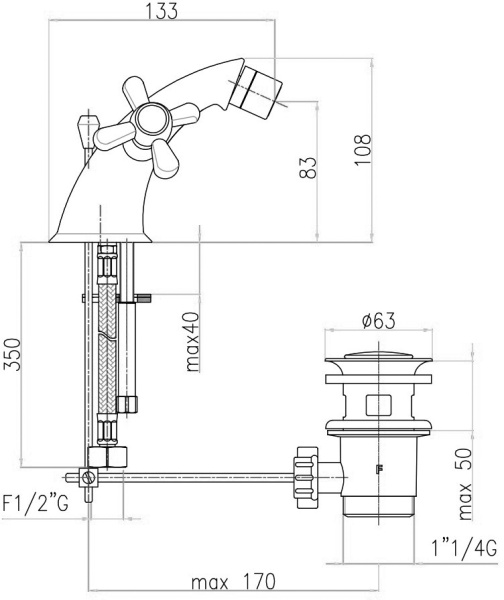 Смеситель для биде Webert Armony AM710102017 латунь хром/золото