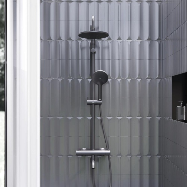 Душевая система со смесителем Damixa Jupiter 977810300 монтаж настенная с термостатом черный матовый