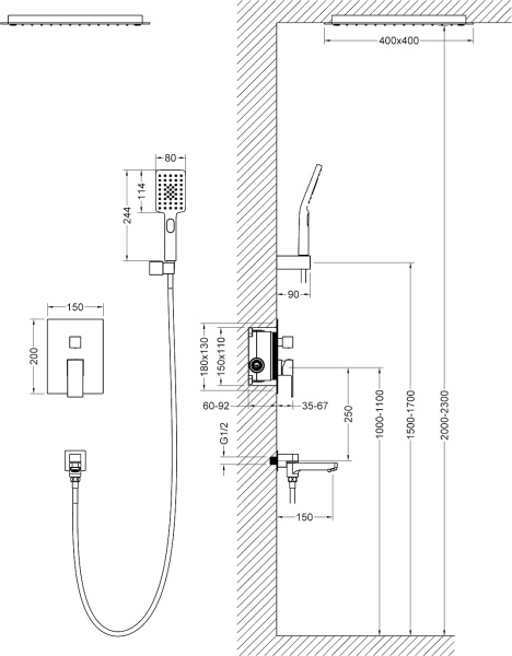 Душевая система со смесителем Timo Selene SX-2039/03SM монтаж встраиваемая в стену без термостата черный