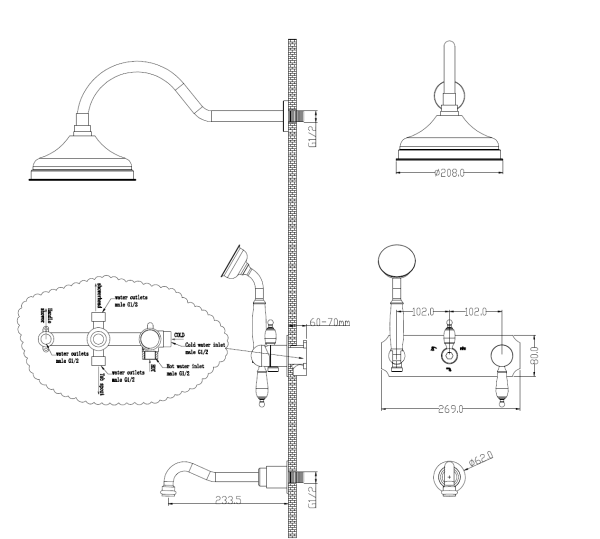 Душевая система со смесителем Boheme Medici Ripresa 308 монтаж встраиваемая  в стену без термостата бронза