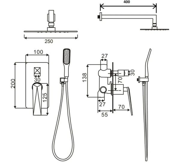 Душевая система со смесителем Boheme Venturo 374-W-2 монтаж встраиваемая в стену без термостата белый/хром