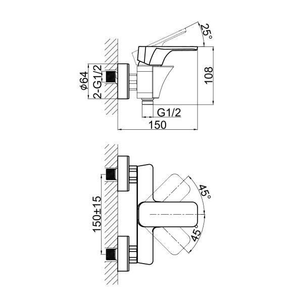 Смеситель для душа D&amp;K Berlin.Steinbeis DA1433116 настенный 
без термостата белый/хром