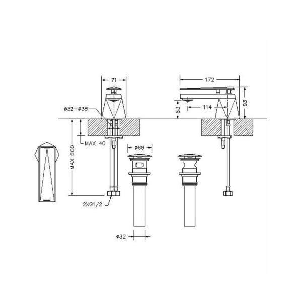 Смеситель для раковины Bravat Diamond F118102C-ENG хром
