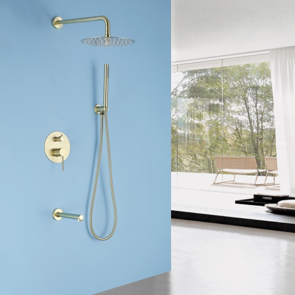 Душевая система со смесителем Abber Emotion AF8817G монтаж встраиваемая в стену без термостата золото матовое