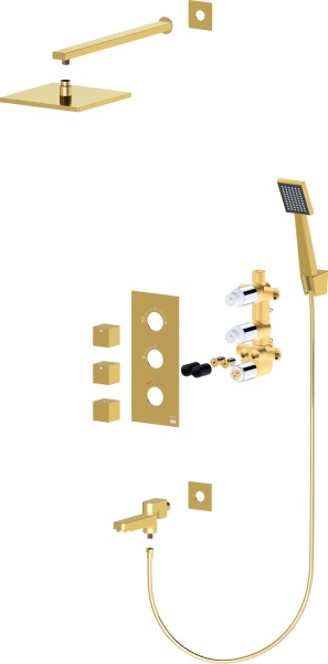 Душевая система со смесителем Timo Tetra-Thermo SX-0199/17SM монтаж встраиваемая в стену с термостатом матовое золото