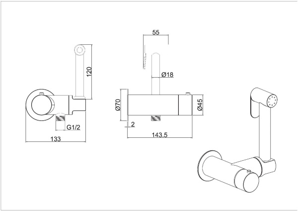 Гигиенический душ Allen Brau Thermo Rund 5.60001-00 встраиваемый в стену хром