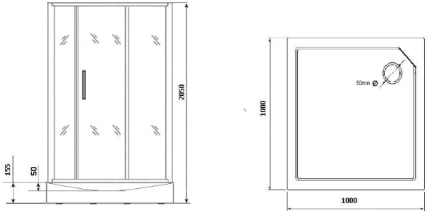 Душевая кабина без крыши Grossman  GR170QR квадратная   100x100 стекла прозрачные с узором, профиль хром