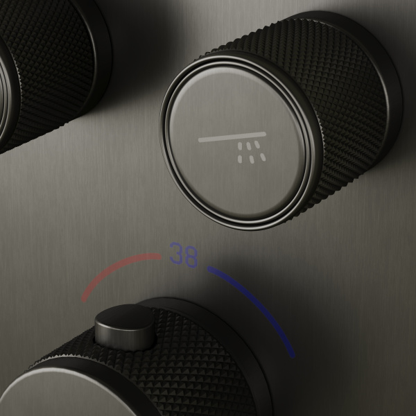 Душевая система со смесителем Sancos Space SC3006GMG монтаж встраиваемая  в стену с термостатом вороненая сталь