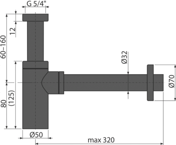 Сифон для умывальника Ø32 DESIGN, цельнометаллический, круглый черный, арт. A400BLACK, латунь, латунь