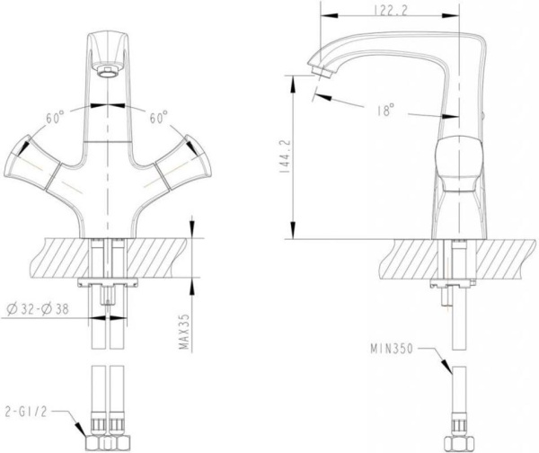 Смеситель для раковины Bravat Whirlpool F178112C хром