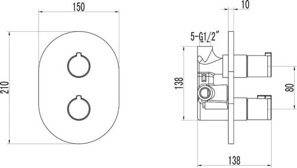 Смеситель для душа на 1 выход Ravak Chrome X070095 встраиваемый в стену 
с термостатом хром
