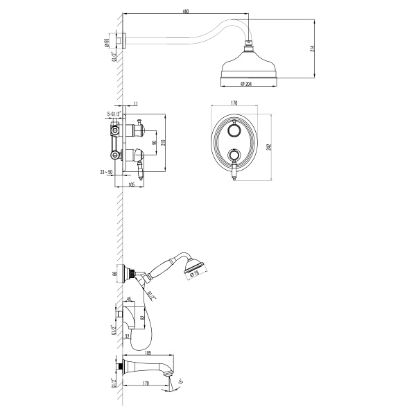 Душевая система со смесителем Lemark Villa LM4822C монтаж встраиваемая в стену без термостата хром