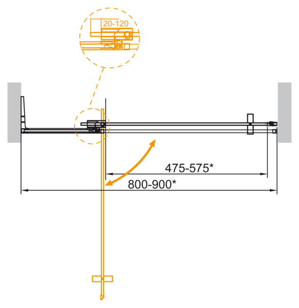 Душевая дверь распашная Cezares Slider SLIDER-B-1-80/90-GRIGIO-GM 80-90 см стекла тонированные профиль оружейная сталь